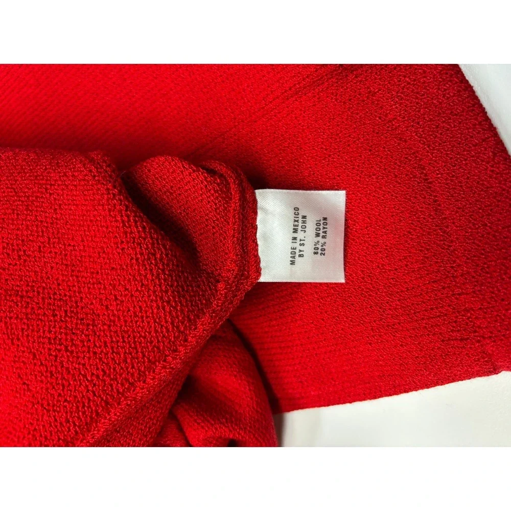 St. John Sport Pants M Red Santana Knit Wool Blend Pull On Wide Leg Cropped